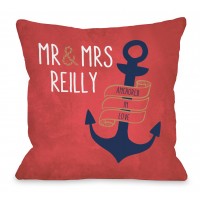 One Bella Casa Personalized Anchored in Love Mr Mrs Throw Pillow HMW9557